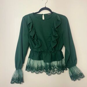 SHEIN Emerald Ruffle Lace Blouse